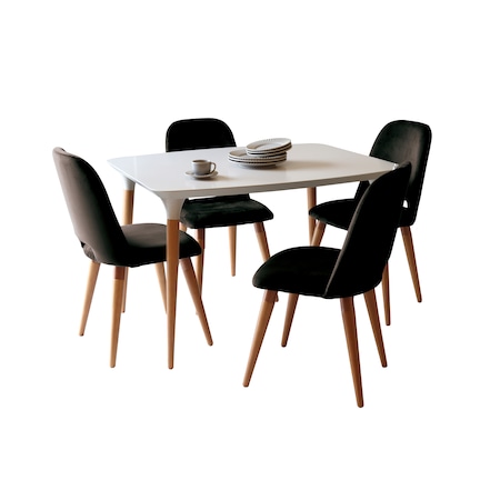 Manhattan Comfort Rectangle 5-Piece HomeDock 45.47 Dining Set with 4 Selina Accent Chairs in Off White and Black, MDF 2-10157511020565